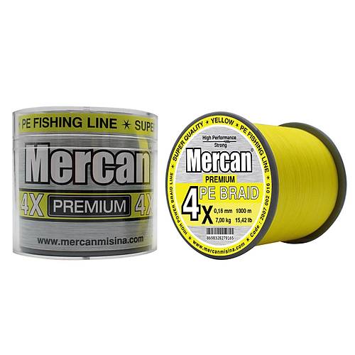 Mercan Premium PE X4 Örgü İp 1000 m Makara Misina-  Neon Sarı
