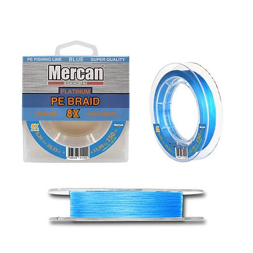 Mercan Platinum PE X8 Örgü İp 150 m Makara Misina- Mavi