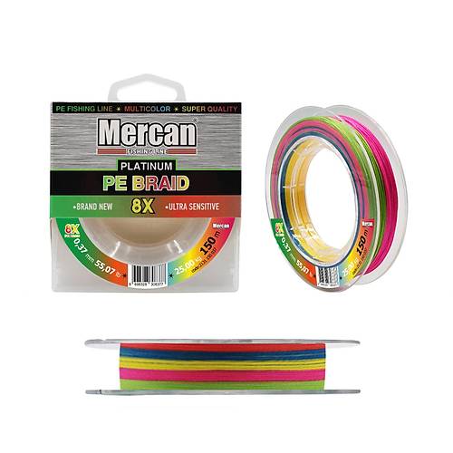 Mercan Platinum PE X8 Örgü İp 150 m Makara Misina- Multicolor