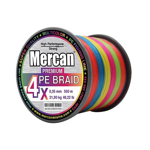 Mercan Premium PE X4 Örgü İp 500 m Makara Misina- Multicolor