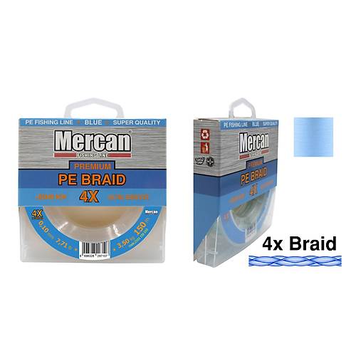 Mercan Premium PE X4 Örgü İp 150 m Makara Misina- Mavi