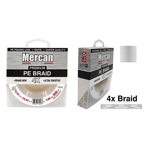 Mercan Premium PE X4 Örgü İp 300 m Makara Misina- Beyaz