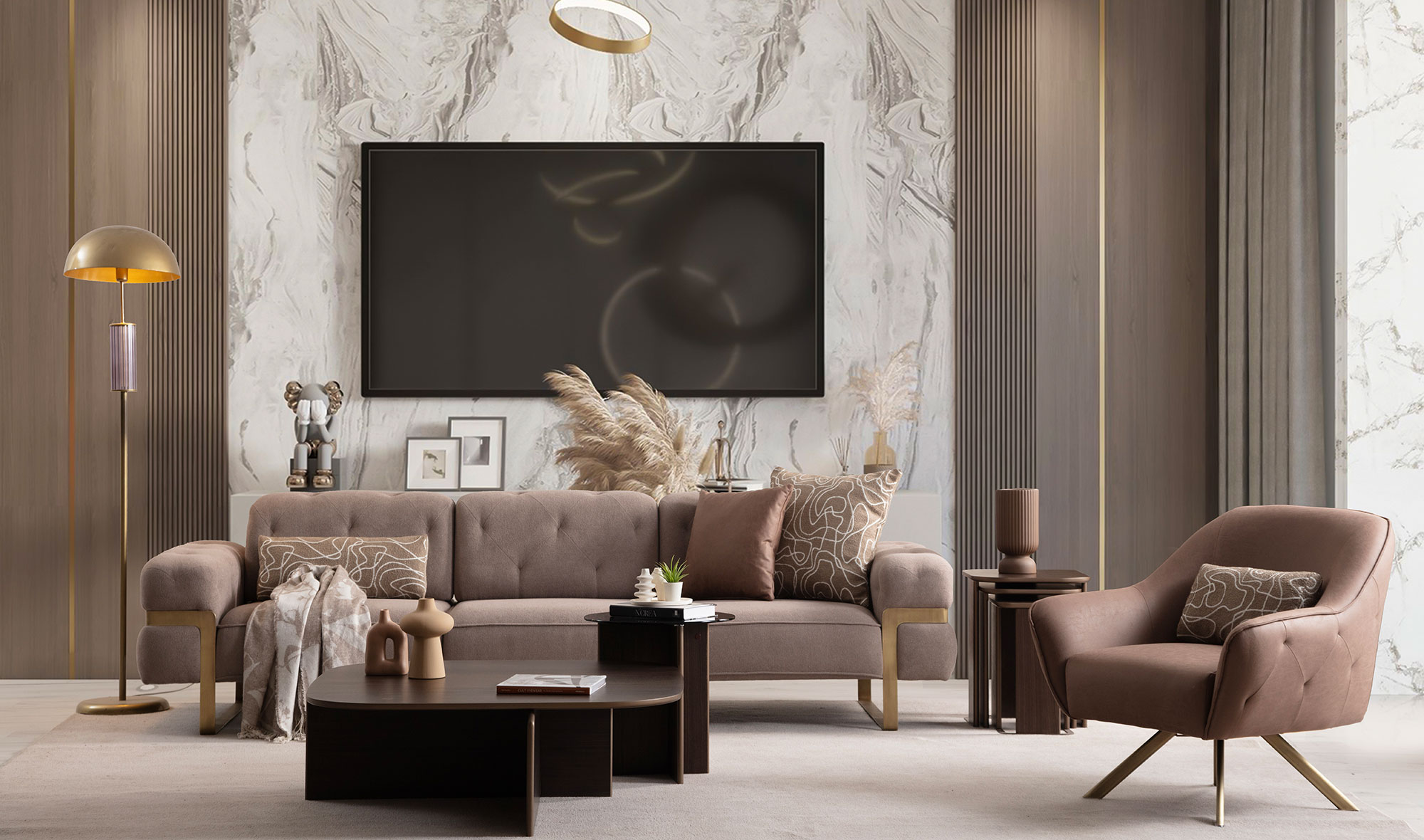 Almoda Sofa Set - Brown - CaddeYıldız Furniture