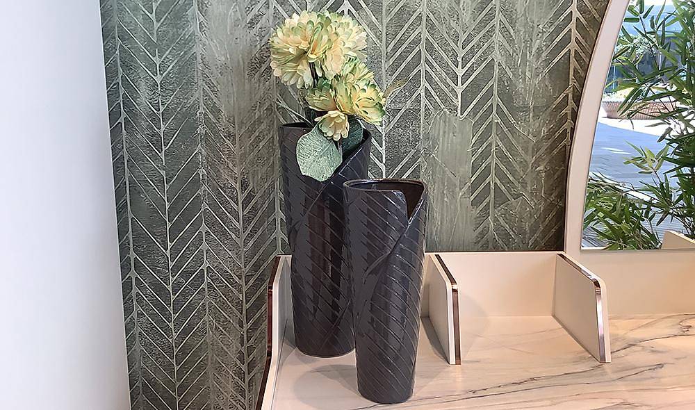 Double Black Vase with Flower - 20305