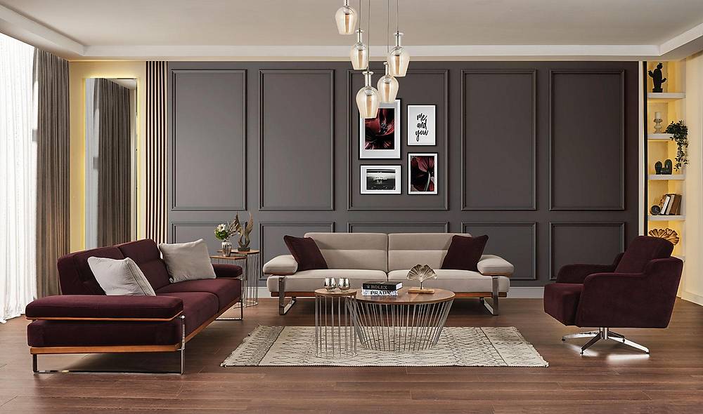 Aydam Sofa Set - Burgundy