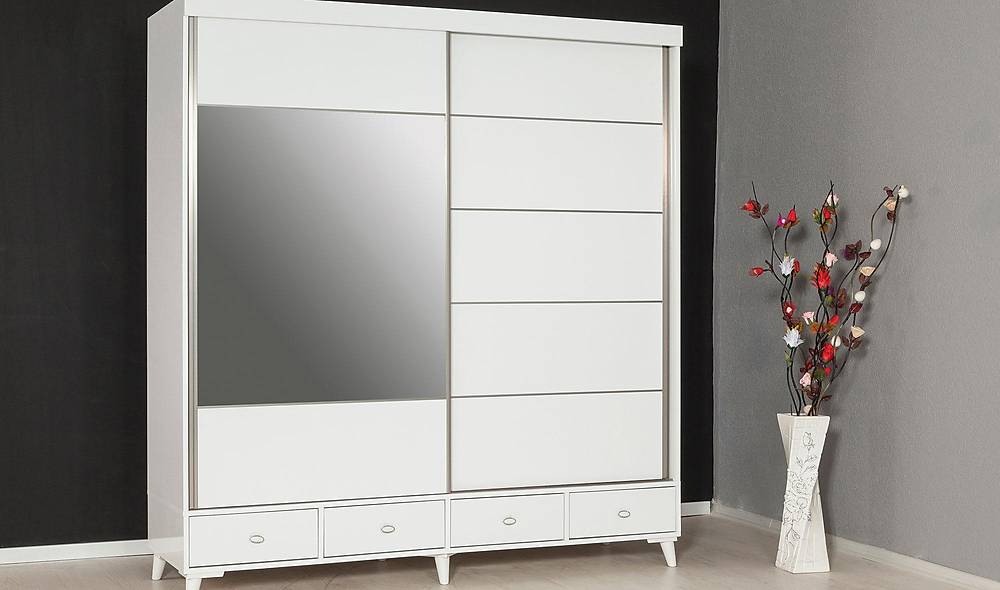 Plane Sliding Wardrobe - Drawer White