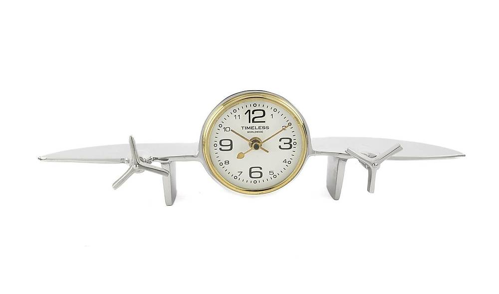 Silver Metal Airplane Desk Clock