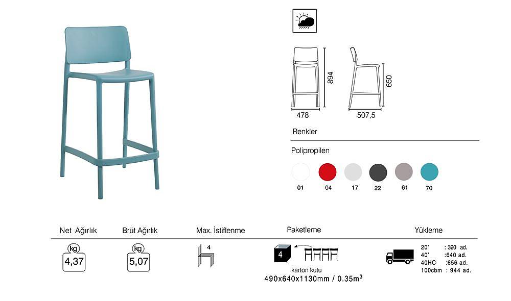 Joy - S Bar Chair 65 Cm 2 Piece