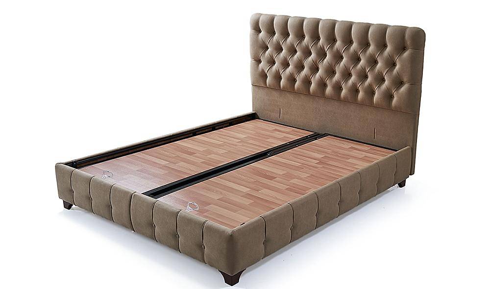 Velvet Base + Headboard - Light Brown