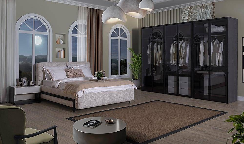 Elika Bedroom with Base - Corner Wardrobe