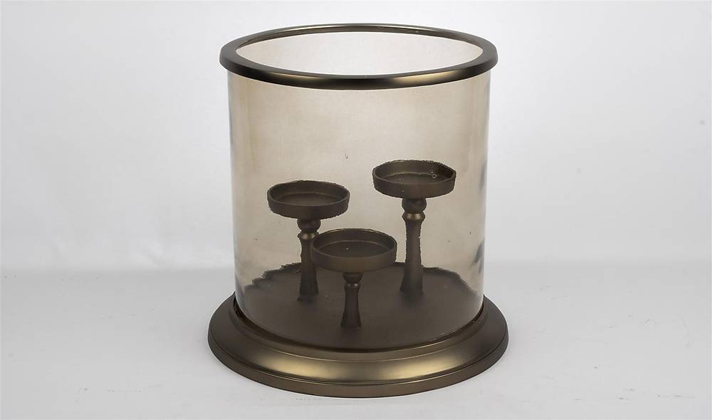 Amber Glass Bell Triple Candlestick 32x35 cm