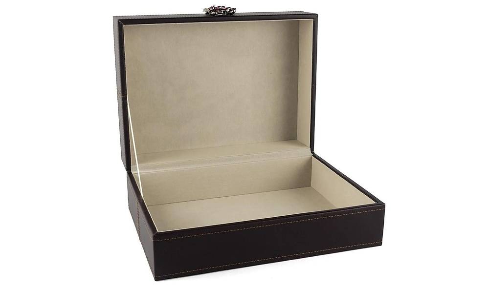 Dark Purple Leather Box With Swan Handle 30x22 cm