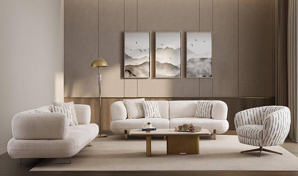 Brown Sofa Set - Antique Gold