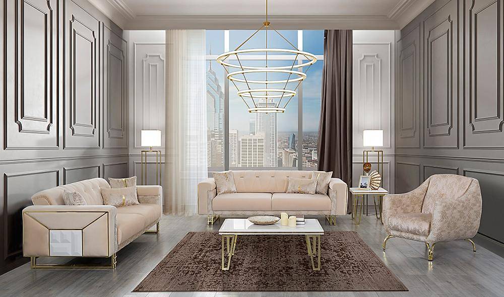 Nehir Cream Living Room Set