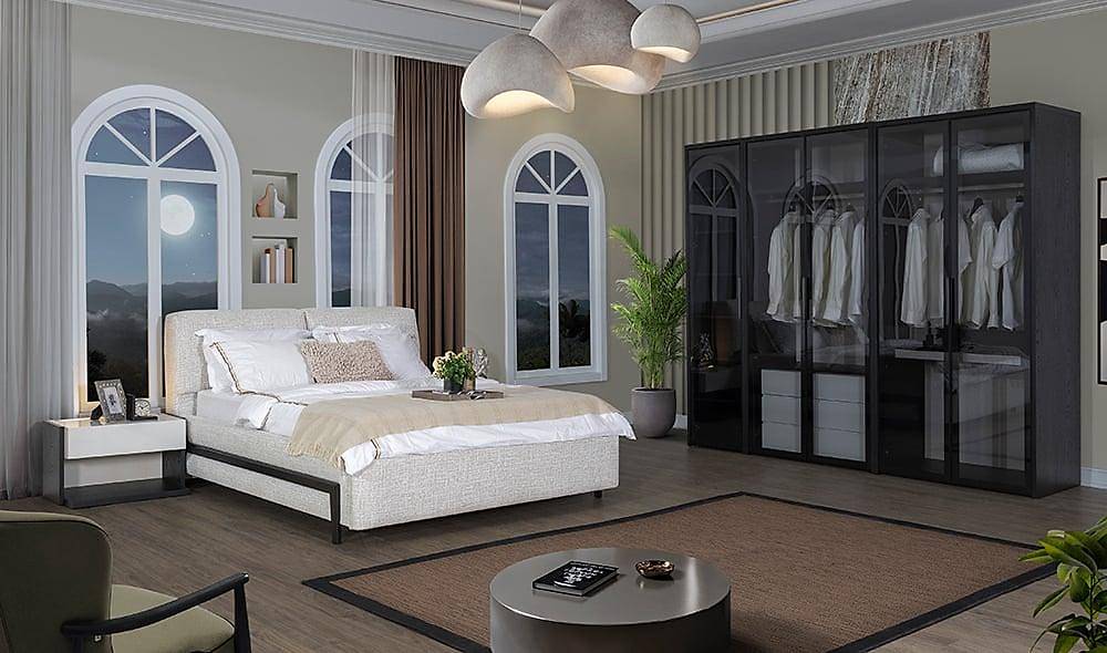 Elika Bedroom with Base - Corner Wardrobe