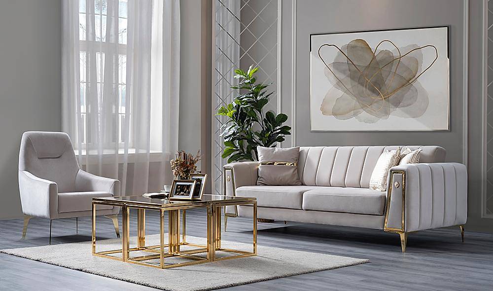 Alanis Gold Sofa Set