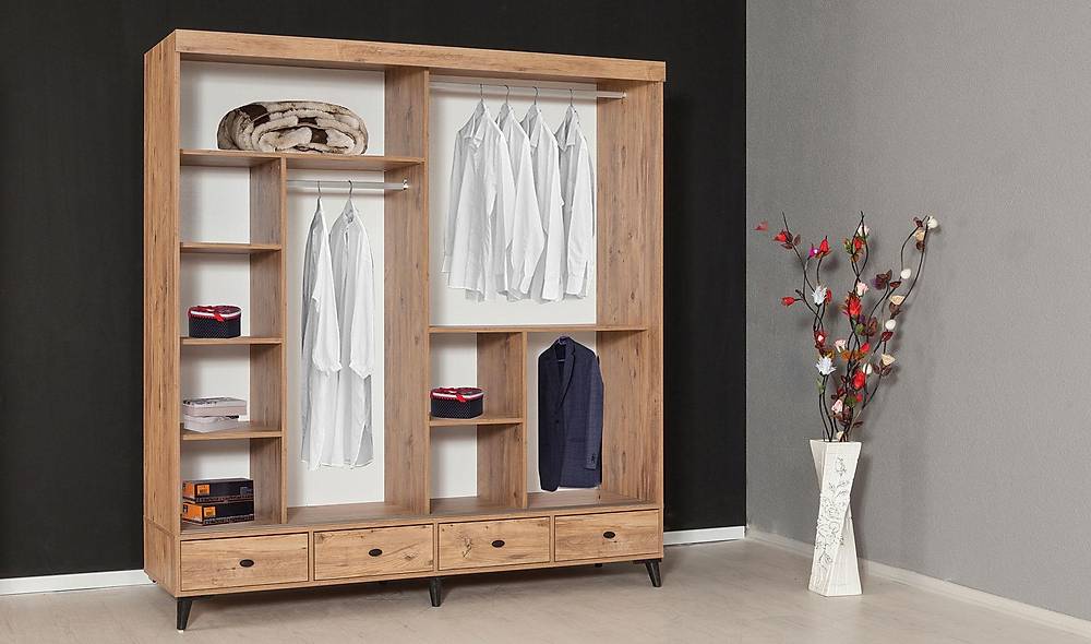 Plane Sliding Wardrobe - Drawer Walnut