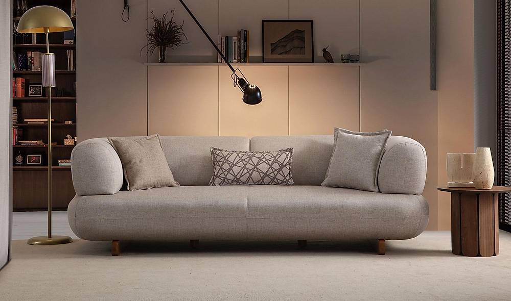 Brown Sofa - Bed - Wooden Leg