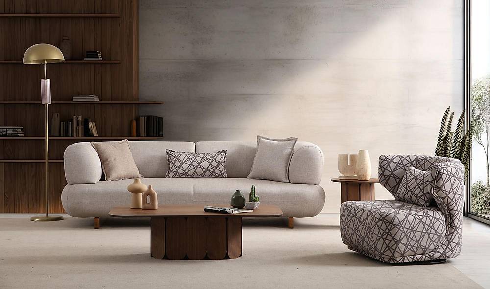 Brown Sofa Set - Bed - Wooden Leg