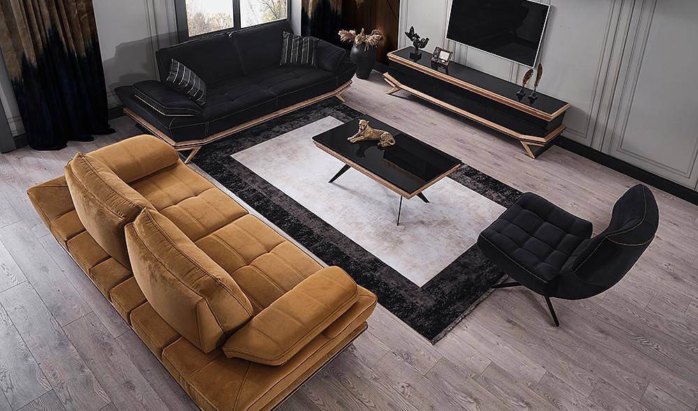 Larina Black - Mustard Sofa Set