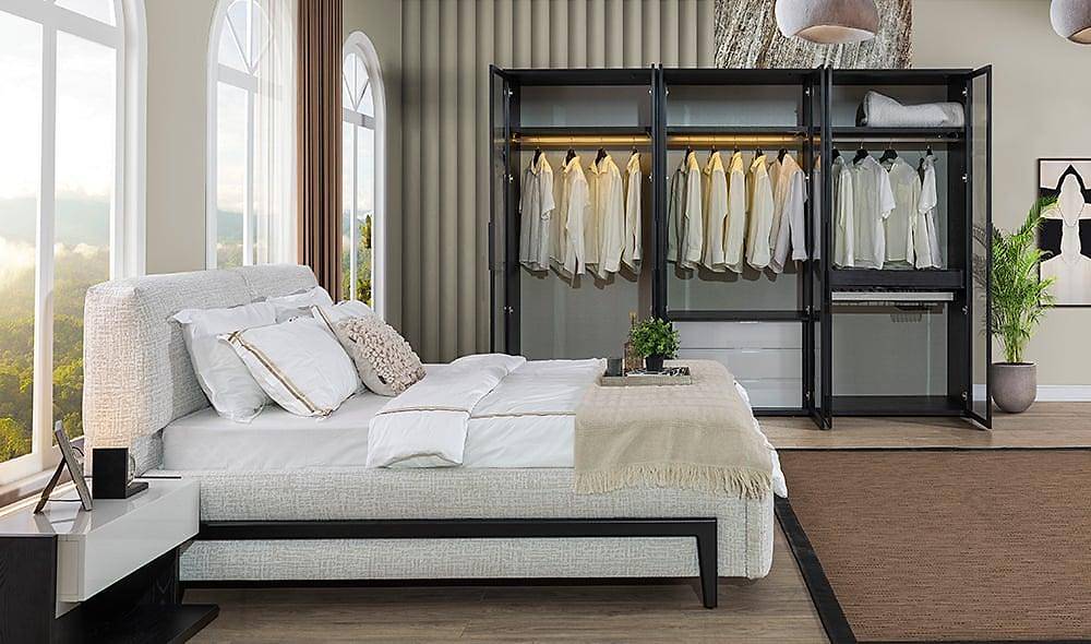 Elika Bedroom with Base - Corner Wardrobe