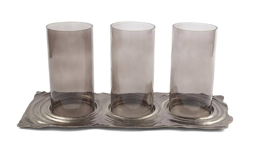 Triple Silver Glass Candle Holder