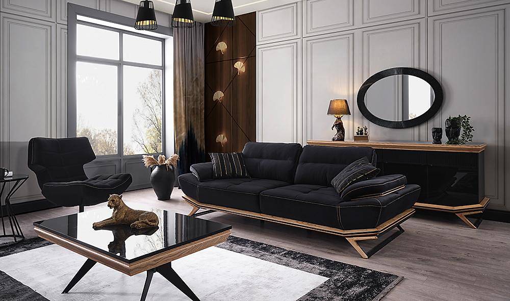 Larina Black - Mustard Sofa Set