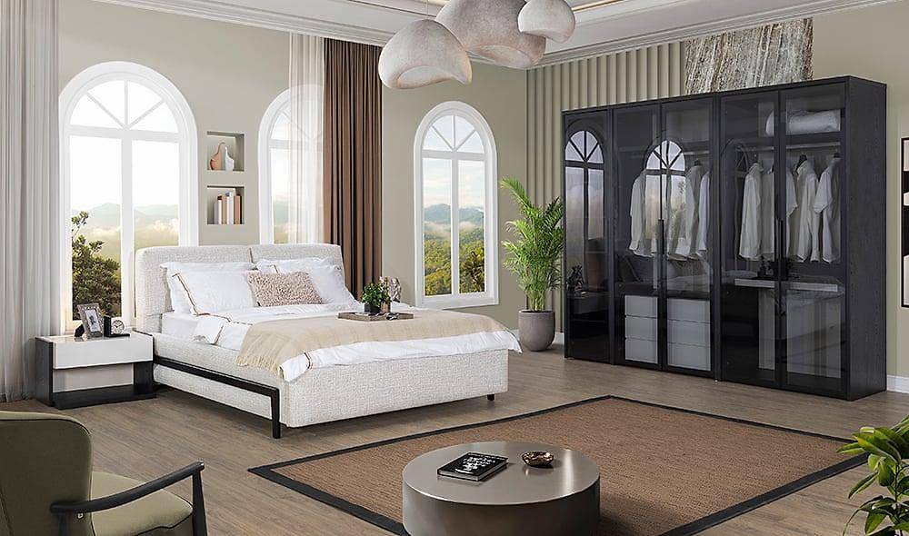 Elika Bedroom with Base - Corner Wardrobe