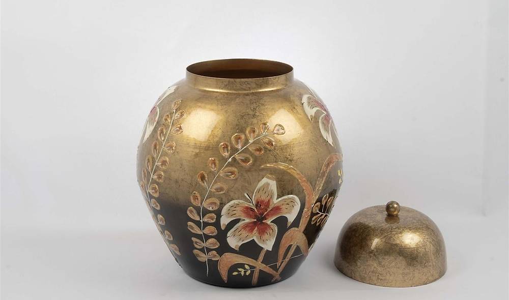 Gold Flower Cube With Lid 37x44 cm