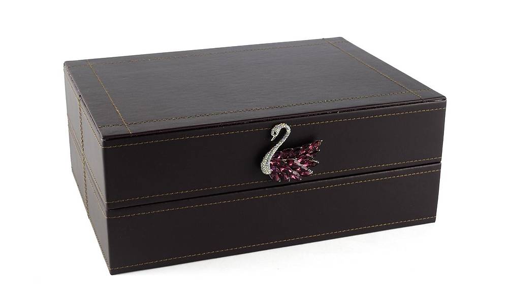 Dark Purple Leather Box With Swan Handle 30x22 cm