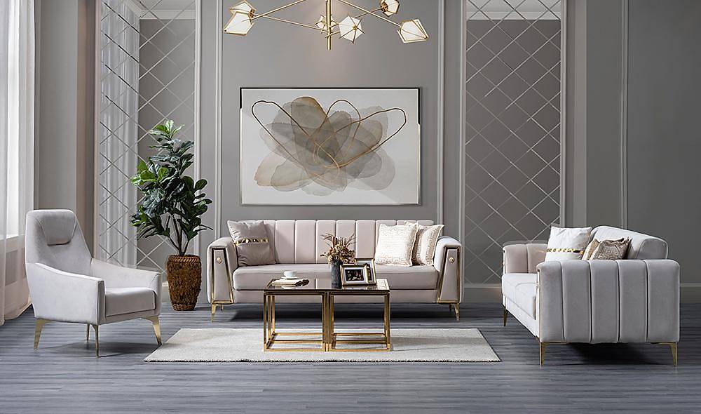 Alanis Gold Sofa Set
