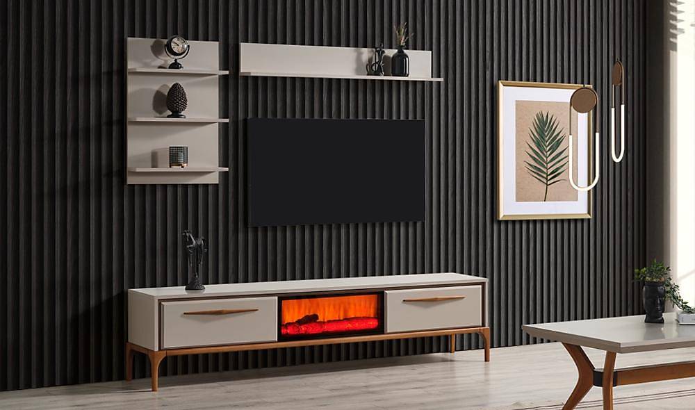 Bağdat Tv Unit - Fireplace - Beige