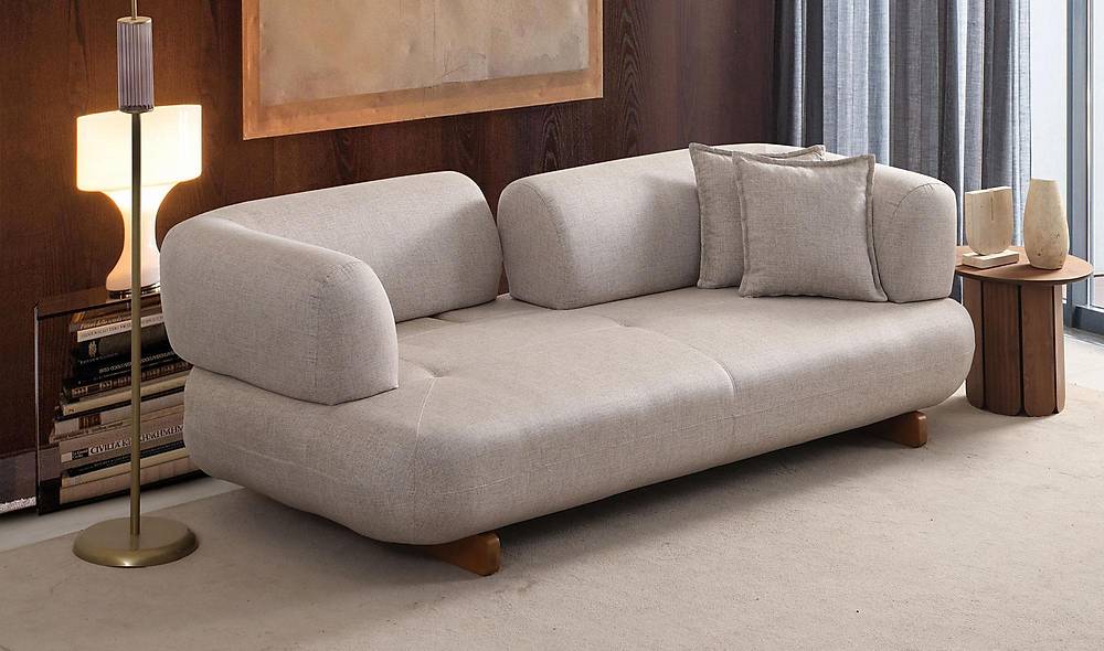 Brown Sofa - Bed - Wooden Leg