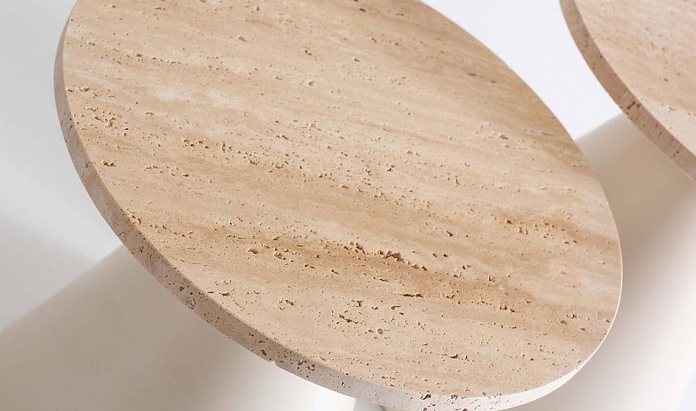 Thor Double Table Set - Travertine Marble