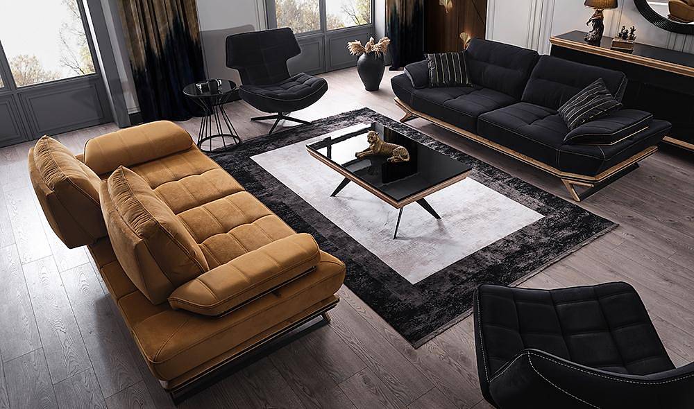 Larina Black - Mustard Sofa Set