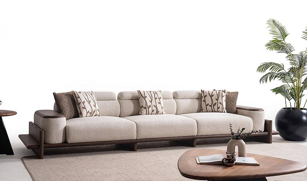 Alya Quad Sofa - Wooden Arm - Cream