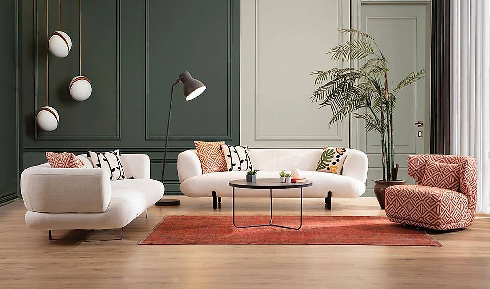 Brown Sofa Set - Cream Pink