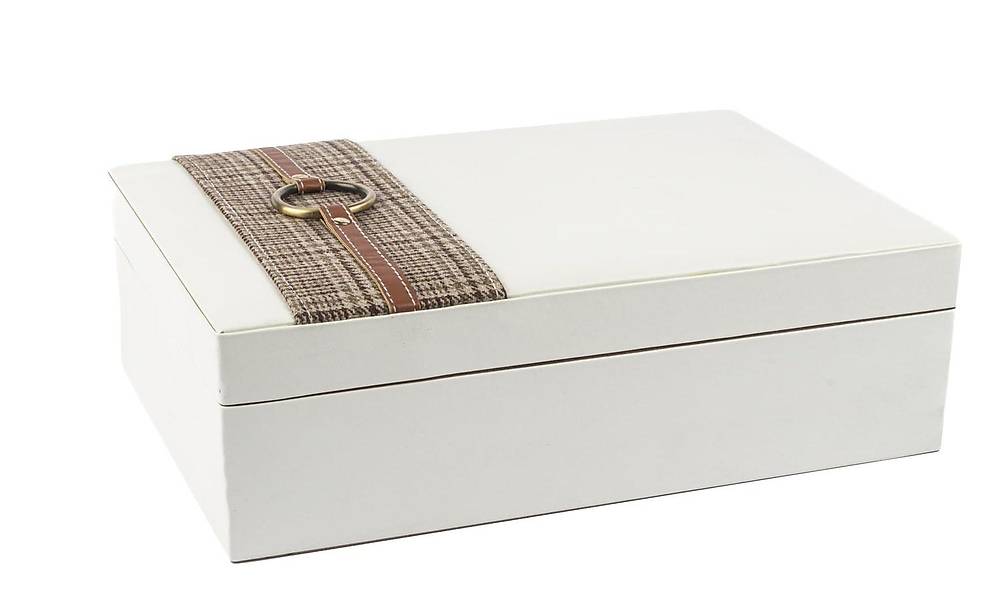 White Plaid Leather Jewelry Box 22x30 cm