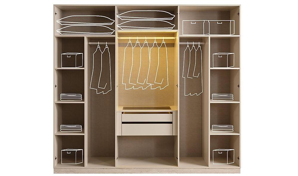 Oliver 6 Door Wardrobe - Glass Lid