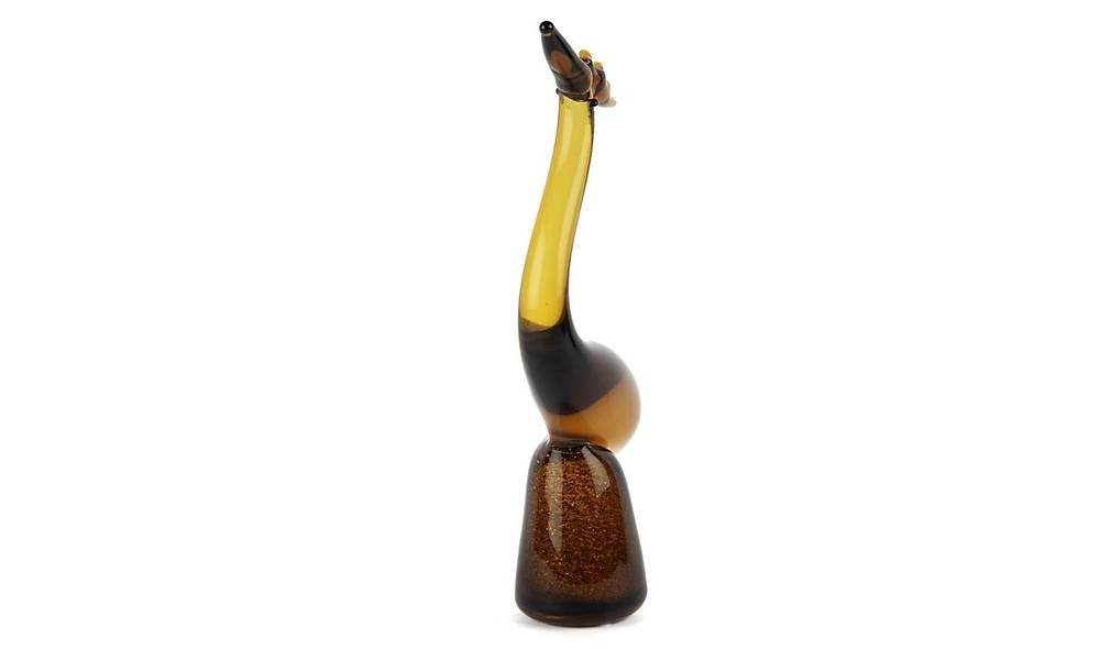 Amber Brown Crane Glass Object