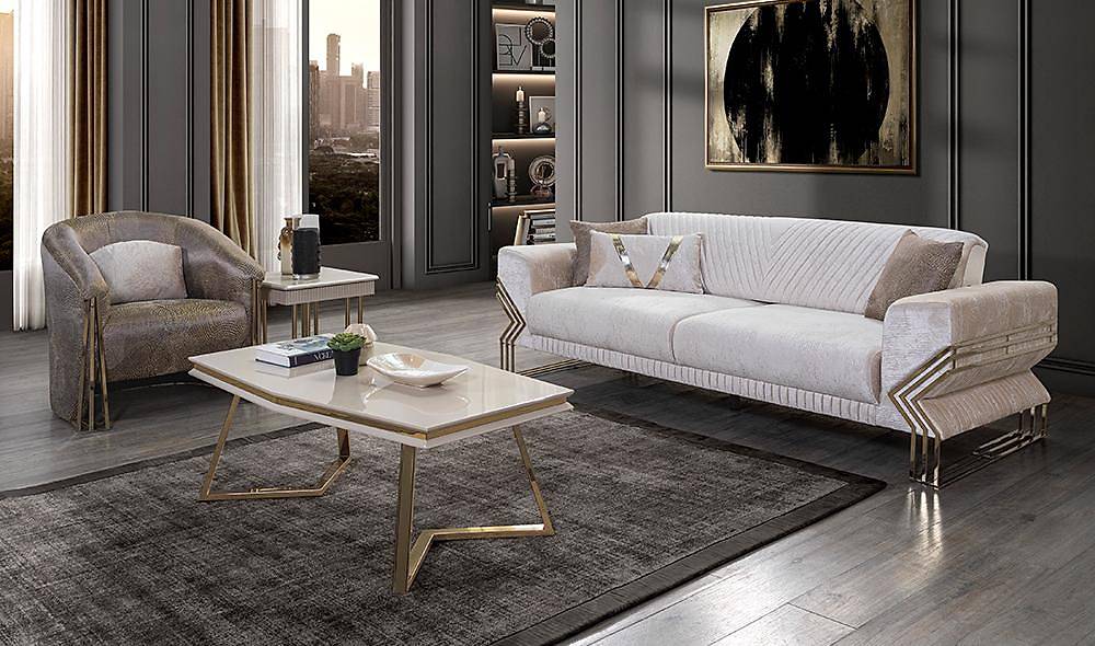 Kayra Living Room Set - Ecru