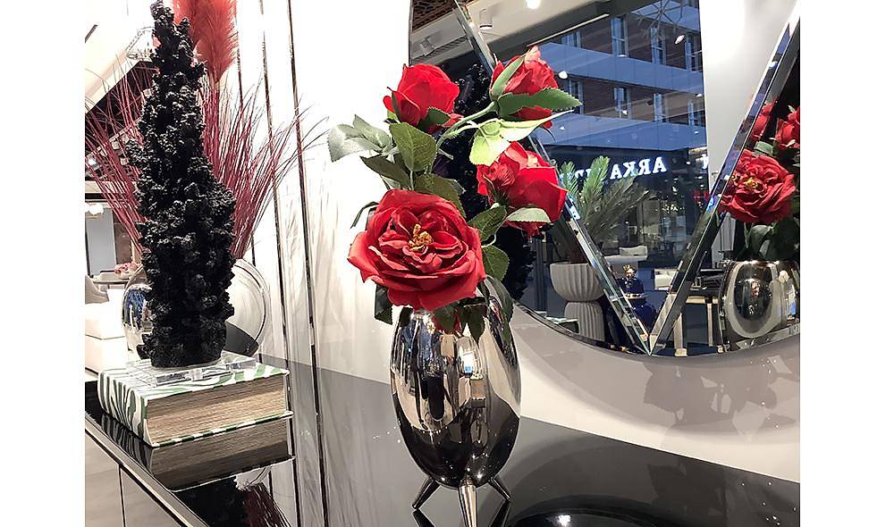Red Flower Silver Vase