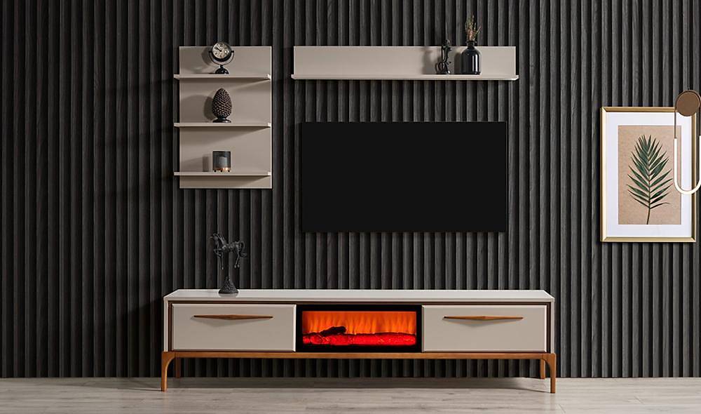Bağdat Tv Unit - Fireplace - Beige