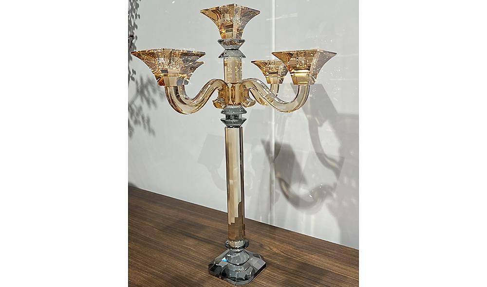 Amber Quintet Glass Candlestick
