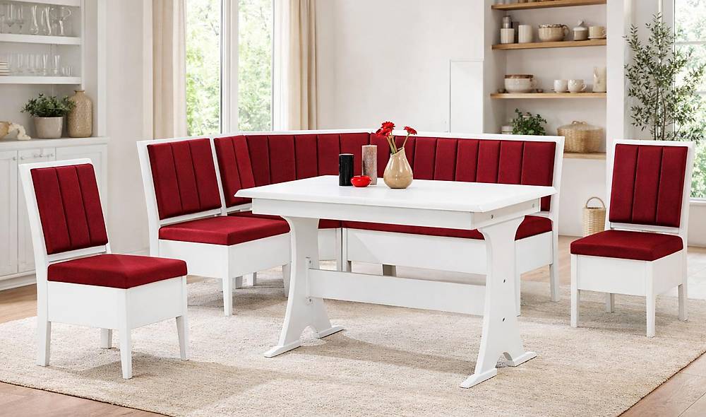 Riva Kitchen Corner Set White - Burgundy