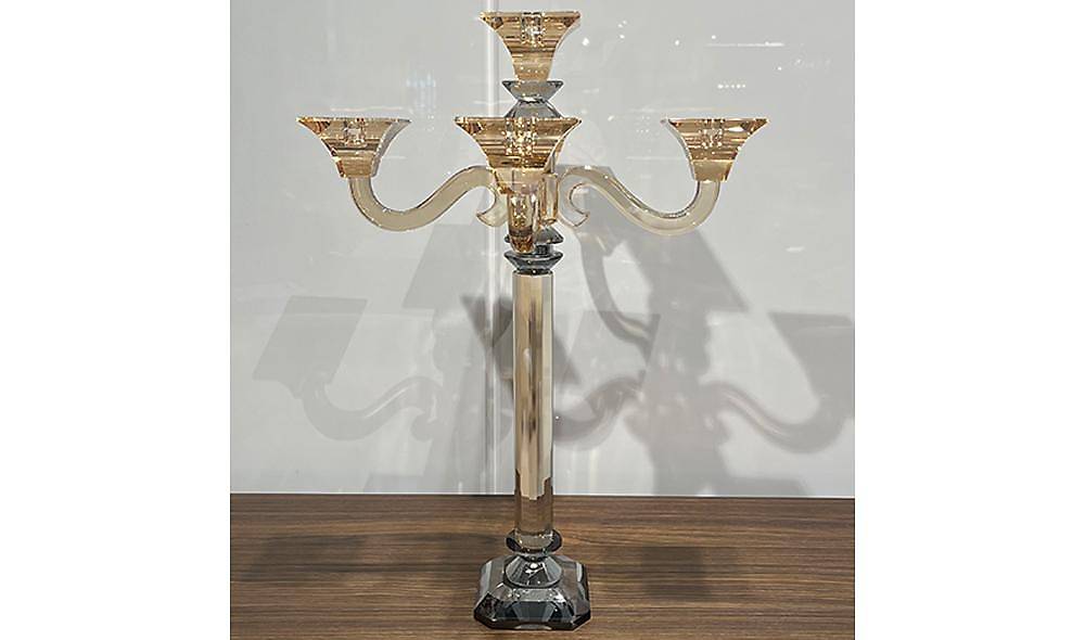Amber Quintet Glass Candlestick