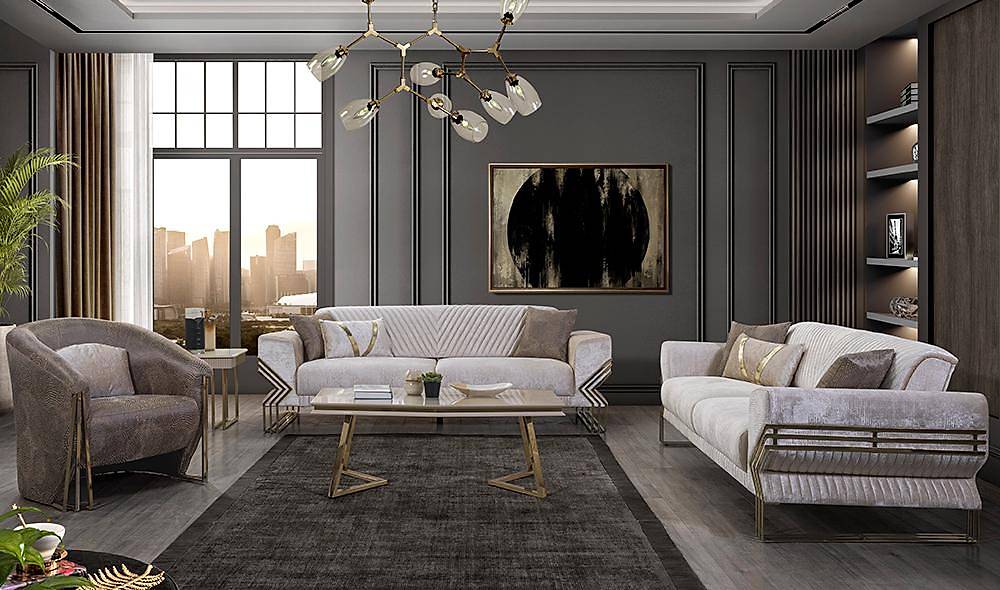 Kayra Living Room Set - Ecru