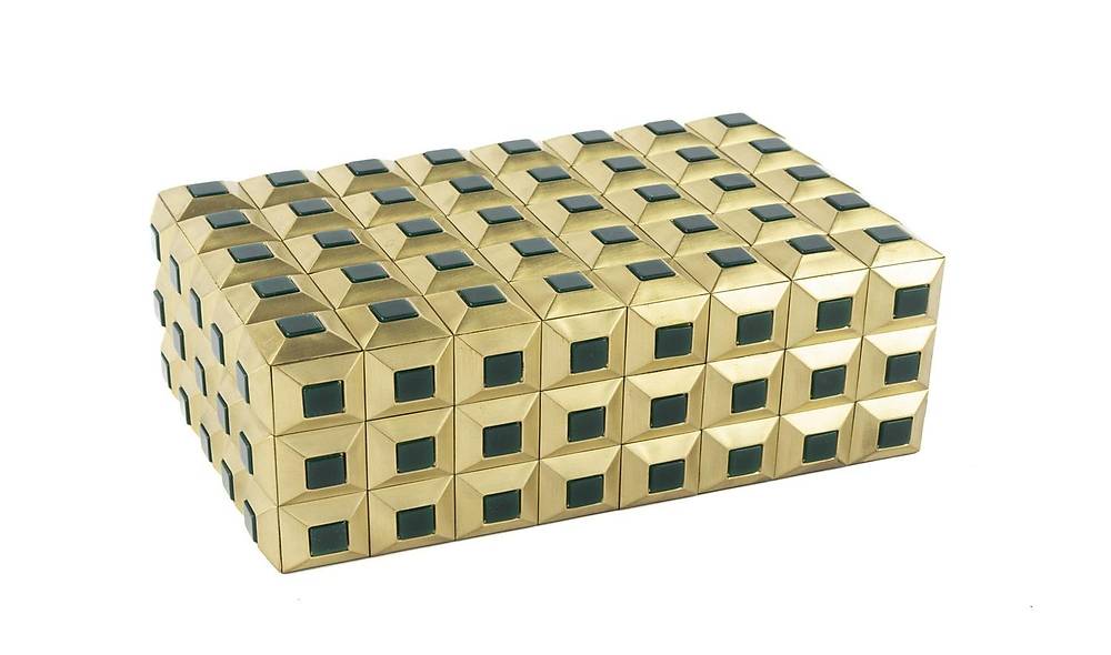 Gold Box with Green Stones 22x14 cm