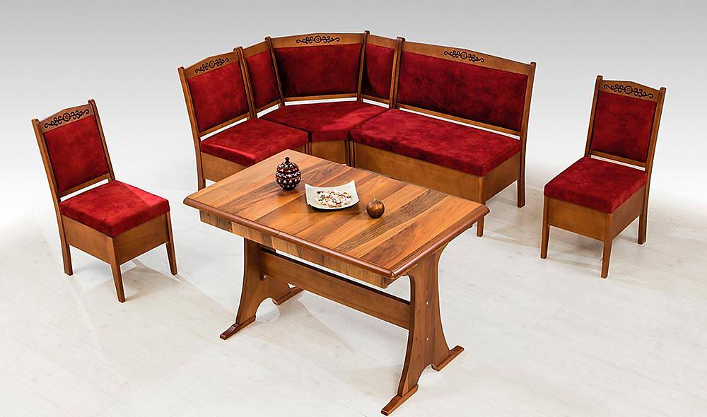 Hicran Kitchen Corner Set Walnut - Burgundy