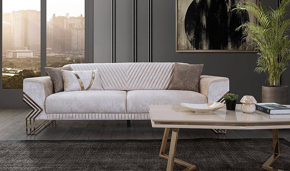 Kayra Living Room Set - Ecru